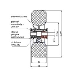 Koło fi. 250Mm 3.00-4, N: 600kg, do pługów i zamiatarek ze smarowniczką / 90MGD