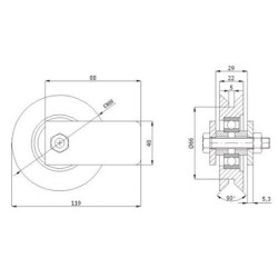 Rolka fi. 89 mm metalowa na kątownik, z mocowaniem / RJKM-89-22