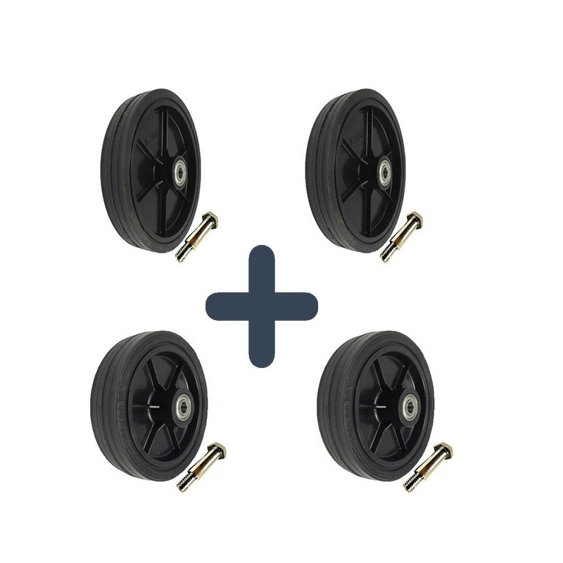 Zestaw: 2 x Koło do kosiarki fi. 175 mm + 2 x koło fi. 200 mm + 4 śruby M8 Zestaw: 2 x Koło do kosiarki fi. 175 mm + 2 x koło fi. 200 mm + 4 śruby M8
