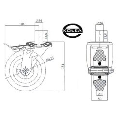 26MH*24 : Koło fi. 125 mm metalowo-gumowe  w obud. Skrętnej z bolcem 24 i hamulcem / 26MH*24