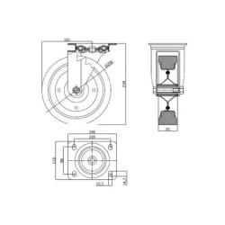 62FW : Koło fi. 200 mm metalowo-gumowe w obudowie skrętnej / 62FW