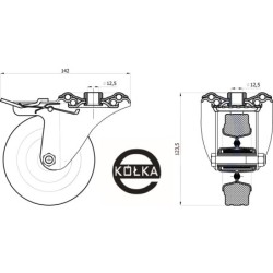 17SH : Koło fi. 100 mm metalowo-gumowe w obud. Skrętnej z hamulcem, Szare / 17SH