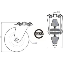 27M : Koło fi. 125 mm metalowo-gumowe w obudowie skrętnej z otworem / 27M