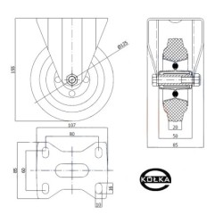 23M : Koło fi. 125 mm metalowo-gumowe  w obud. stałej  / 23M