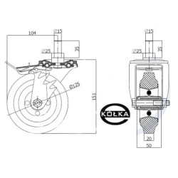 26MH*15 : Koło fi. 125 mm metalowo-gumowe  w obud. Skrętnej z bolcem 15 i hamulcem / 26MH*15