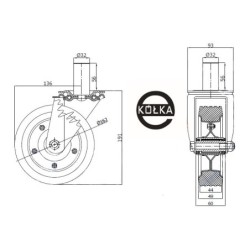 44N*32 : Koło fi. 160 mm metalowo-gumowe w obudowie skrętnej z bolcem 32 / 44N*32