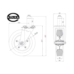 64N*32 : Koło fi. 200 mm metalowo-gumowe w obudowie skrętnej z bolcem 32 / 64N*32