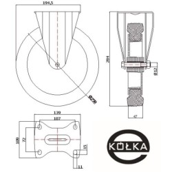 Koło fi. 250 mm tworzywowo-gumowe w obudowie stałej / 93T