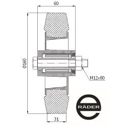 Koło fi. 160 mm tworzywowo-gumowe + tuleja i śruba, SZARA OPONA / 41TS