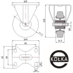 Koło fi. 100 mm tworzywowo-gumowe w obudowie stałej, SZARA OPONA / 13TS