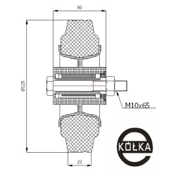 Koło fi. 125 mm tworzywowo-gumowe  + tuleja i śruba / 21T