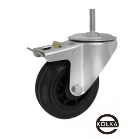 Koło fi. 100 mm tworzywowo-gumowe w obudowie skrętnej z trzpieniem M10 i hamulcem / 16TH*M10