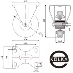 Koło fi. 100 mm tworzywowo-gumowe w obudowie stałej / 13T