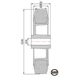 Koło fi. 200 mm tworzywowo-gumowe, ślizgowe łożysko / 69T