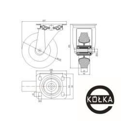 Koło fi. 125 mm tworzywowo-gumowe w obudowie skrętnej, SZARA OPONA / 22MTS