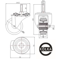 Koło fi. 80 mm tworzywowo-gumowe w obudowie skrętnej z trzpieniem M12 / 5T*M12