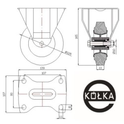 Koło fi. 125 mm tworzywowo-gumowe w obudowie stałej  / 23T