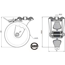 Koło fi. 125 mm tworzywowo-gumowe w obud. z otworem i hamulcem / 27MTSH