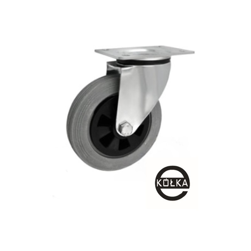 Koło fi. 160 mm tworzywowo-gumowe w obudowie skrętnej, SZARA OPONA / 42TS Koło fi. 160 mm tworzywowo-gumowe w obudowie skrętnej, SZARA OPONA / 42TS