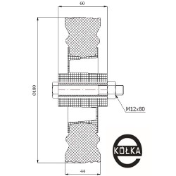 Koło fi. 180 mm tworzywowo-gumowe + tuleja i śruba nierdzewne, SZARA OPONA / 51TSX