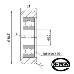 Rolka fi. 68,5 mm metalowa z łożyskiem do RN-70 / RN-68,5/70