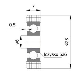 Rolka tworzywowa fi. 25 mm łożyskiem, do bram  / R-25