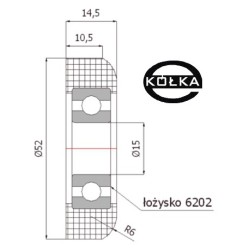 Rolka fi. 52,5 mm tworzywowa z łożyskiem, do bram / R-52,5