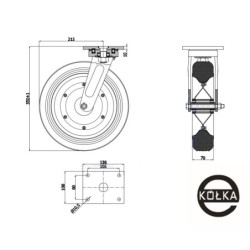 1002ŁD : Koło fi. 300 mm metalowo-gumowe w obudowie skrętnej / 1002ŁD