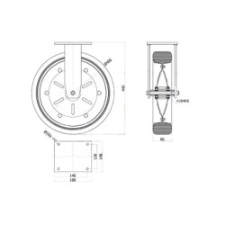 4003ŁD : Koło fi. 400 mm metalowo-gumowe w obudowie stałej spawanej N:400kg / 4003ŁD