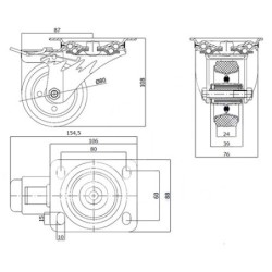 6H-2 : Koło fi. 80 mm metalowo-gumowe w obudowie skrętnej z hamulcem 2szt. / 6H-2