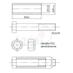 Tuleja montażowa 52mm + śruba + nakrętka do kół fi. 140mm  /T3