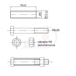 Tuleja montażowa 41mm+ śruba + nakrętka do kół fi. 80mm, fi.100mm / T1