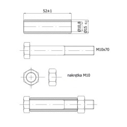 Tuleja montażowa 52mm + śruba + nakrętka do kół fi. 125mm / T2