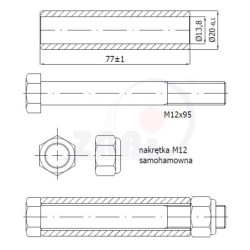 Tuleja montażowa 77mm + śruba + nakrętka do kół fi. 260 mm / T6