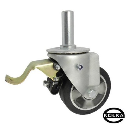 Koło fi. 160 mm aluminiowo-gumowe w obud. Z trzpieniem 27 i hamulcem, N: 200kg / A46GH*27