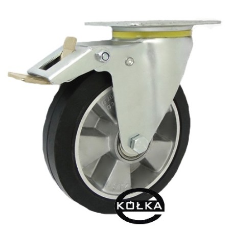 Koło fi. 200 mm aluminiowo-gumowe w obud. skrętnej z hamulcem, N: 300kg / A65GWH