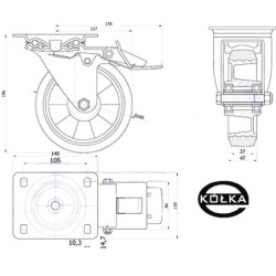 Koło fi. 160 mm aluminiowo-gumowe w obud. skrętnej z hamulcem, N: 300kg / A45GWH