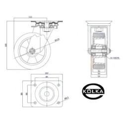 Koło fi. 125 mm aluminiowo-gumowe w obud. skrętnej, N: 200kg / A22GW