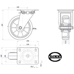 Koło fi. 160 mm aluminiowo-gumowe w obud. skrętnej, N: 250kg / A42G