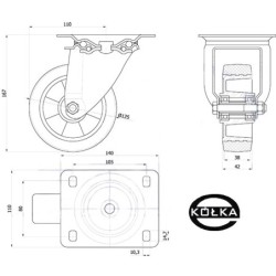 Koło fi. 125 mm aluminiowo-gumowe w obud. skrętnej, N: 200kg / A22G