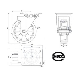 Koło fi. 160 mm aluminiowo-gumowe w obud. skrętnej, N: 300kg / A42GW