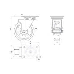 Koło fi. 160 mm aluminiowo-gumowe w obud. skrętnej SZARE, N: 300kg / A42GSW