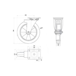 Koło fi. 250 mm aluminiowo-gumowe w obud. skrętnej, N: 250kg SZARE / A92GSW