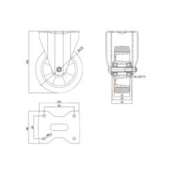 Koło fi. 125 mm aluminiowo-gumowe w obud. stałej SZARE, N: 200kg / A23GSW
