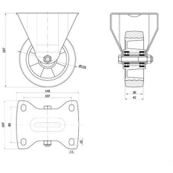 Koło fi. 125 mm aluminiowo-gumowe w obud. stałej SZARE, N: 200kg / A23GS