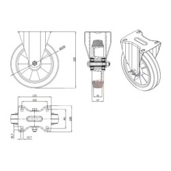 Koło fi. 200 mm aluminiowo-gumowe w obud. stałej, N: 300kg SZARE / A63GS