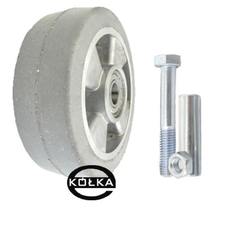 Koło fi. 125 mm aluminiowo-gumowe + tuleja, N: 200kg, otw.15, SZARE    A21GS