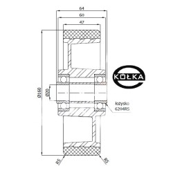 Koło fi. 160 mm aluminiowo-poliuretanowe, N: 400kg otw.20 / A40P