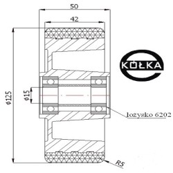Koło fi. 125 mm aluminiowo-poliuretanowe, N: 300kg, otw.15 / A20P