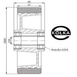 Koło fi. 180 mm aluminiowo-poliuretanowe, N: 450kg otw.20 / A50P
